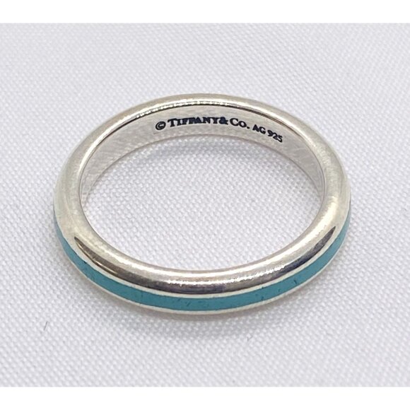 Tiffany & Co Sterling Silver 925 Blue Enamel Stripe Band Size 5.5 - Picture 1 of 12